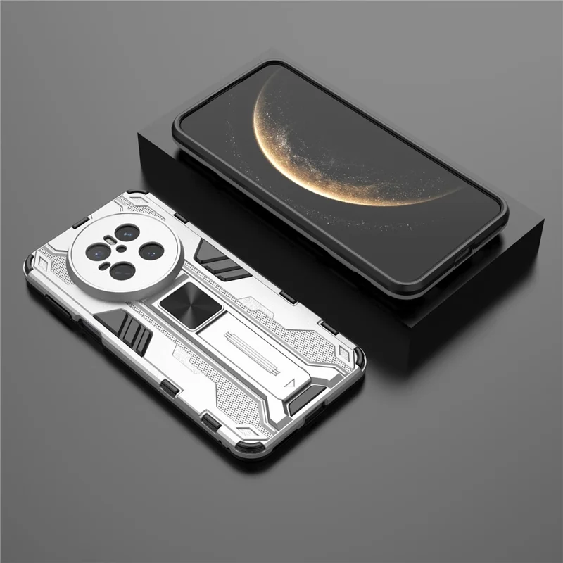 For Huawei Mate 70 Case PC + TPU Shockproof Phone Cover with Kickstand - Black - Silver