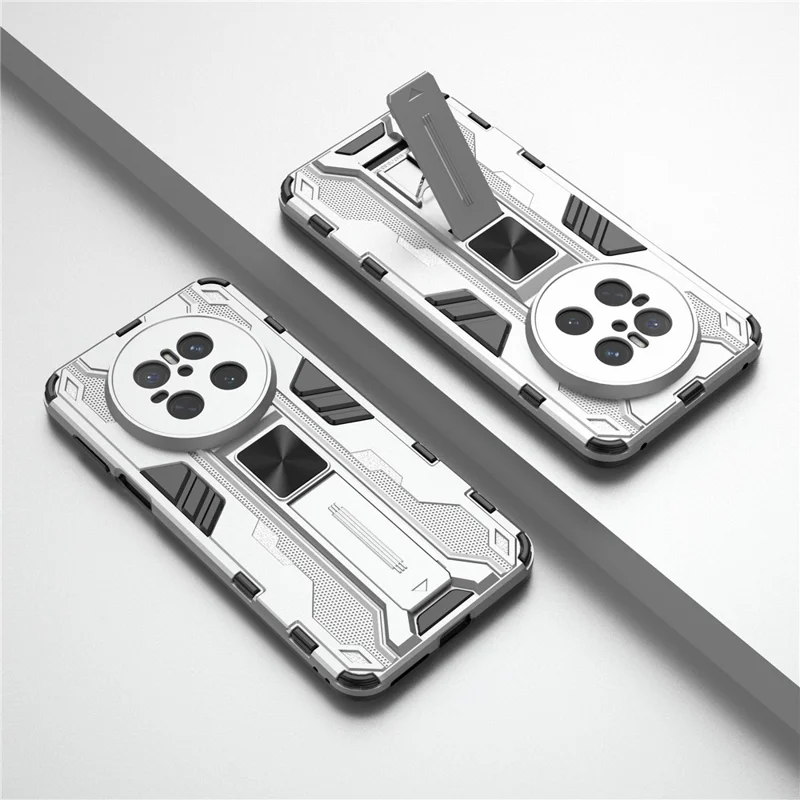For Huawei Mate 70 Case PC + TPU Shockproof Phone Cover with Kickstand - Black - Silver