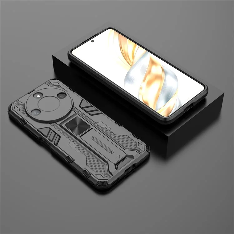 Для чести X60 5G Чехол ПК + ТПУ Противоударный чехол для телефона с подставкой - Черный