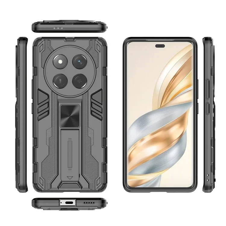 Чехол для телефона For Honor X60 Pro 5G, ударопрочный, из ПК + ТПУ, с подставкой - черный