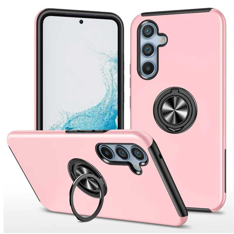 For Samsung Galaxy A26 5G Case PC + TPU Phone Cover with Rotatable Ring Holder - Rose Gold