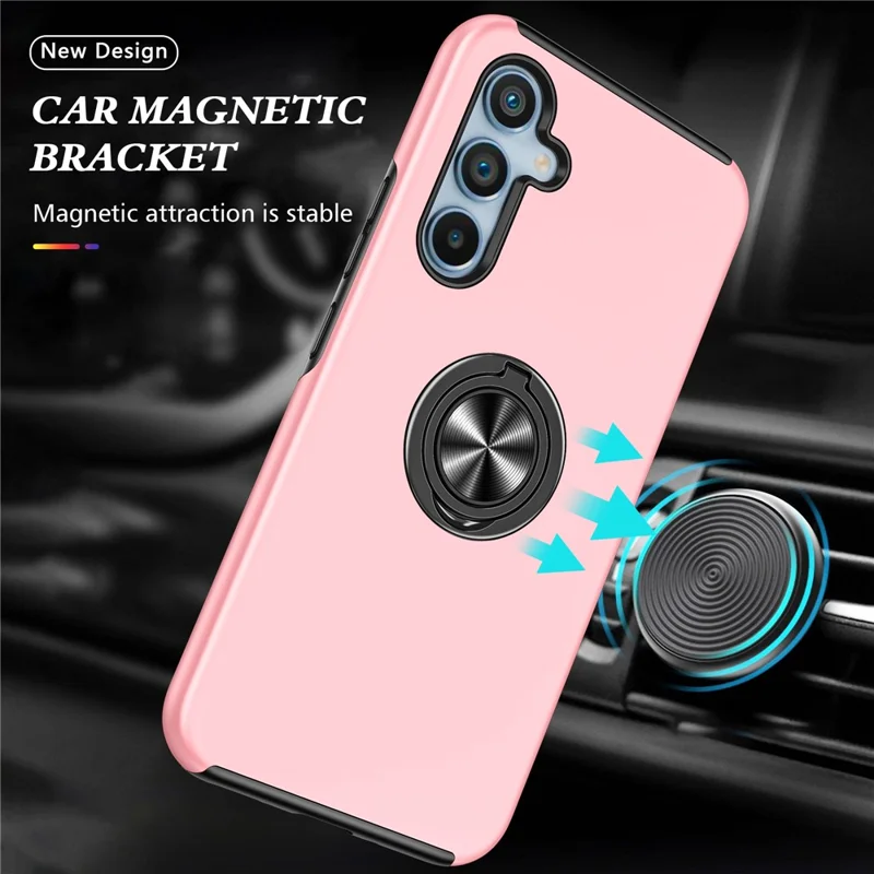 For Samsung Galaxy A26 5G Case PC + TPU Phone Cover with Rotatable Ring Holder - Rose Gold