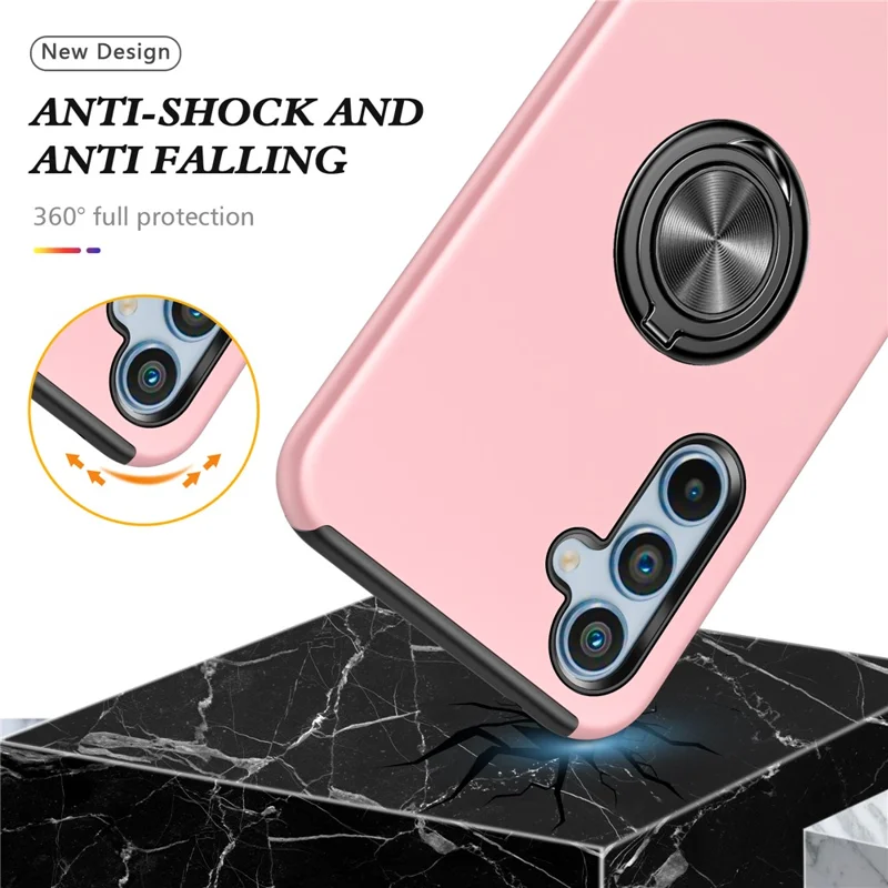 For Samsung Galaxy A26 5G Case PC + TPU Phone Cover with Rotatable Ring Holder - Rose Gold