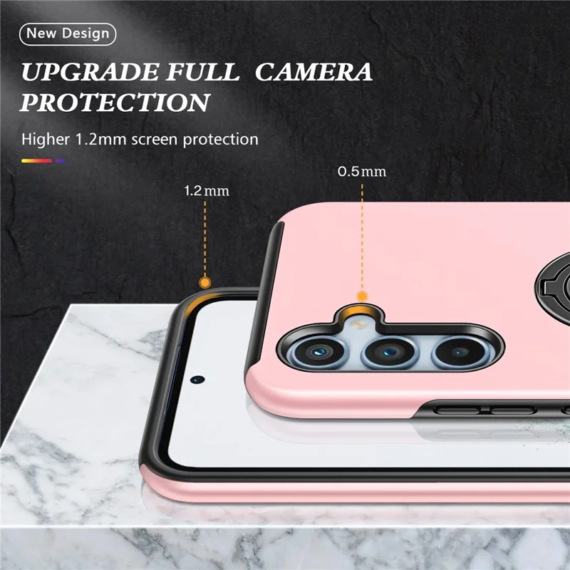 For Samsung Galaxy A26 5G Case PC + TPU Phone Cover with Rotatable Ring Holder - Rose Gold