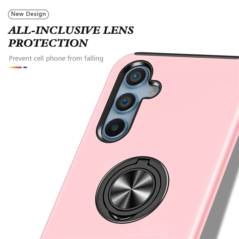 For Samsung Galaxy A26 5G Case PC + TPU Phone Cover with Rotatable Ring Holder - Rose Gold