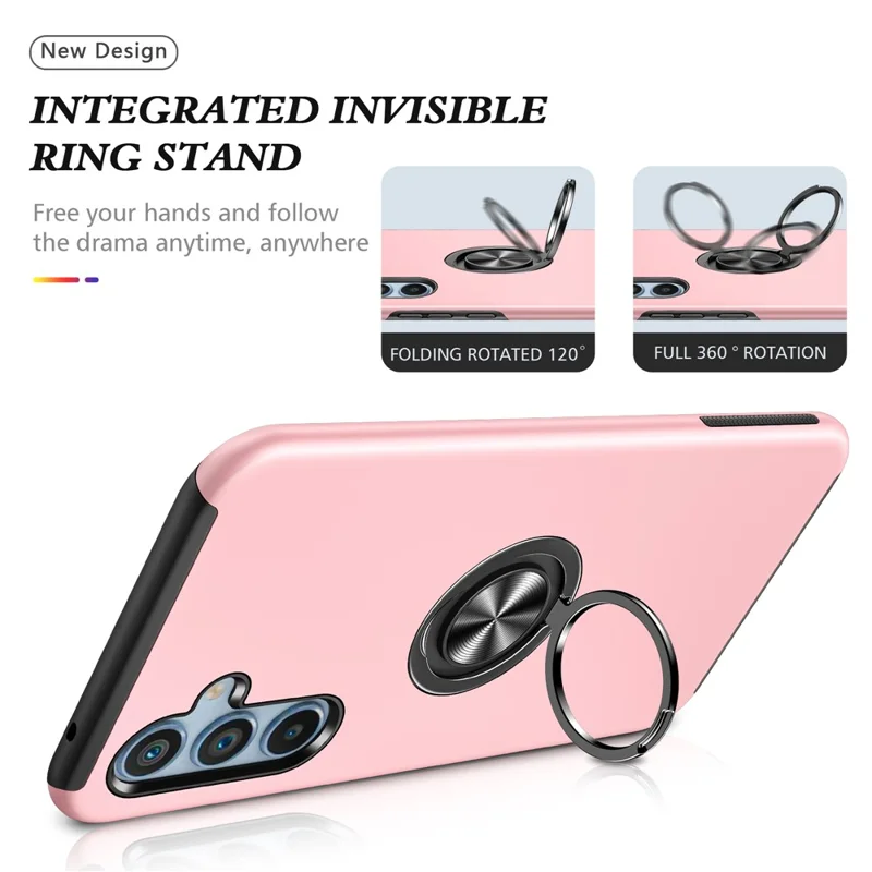 For Samsung Galaxy A26 5G Case PC + TPU Phone Cover with Rotatable Ring Holder - Rose Gold