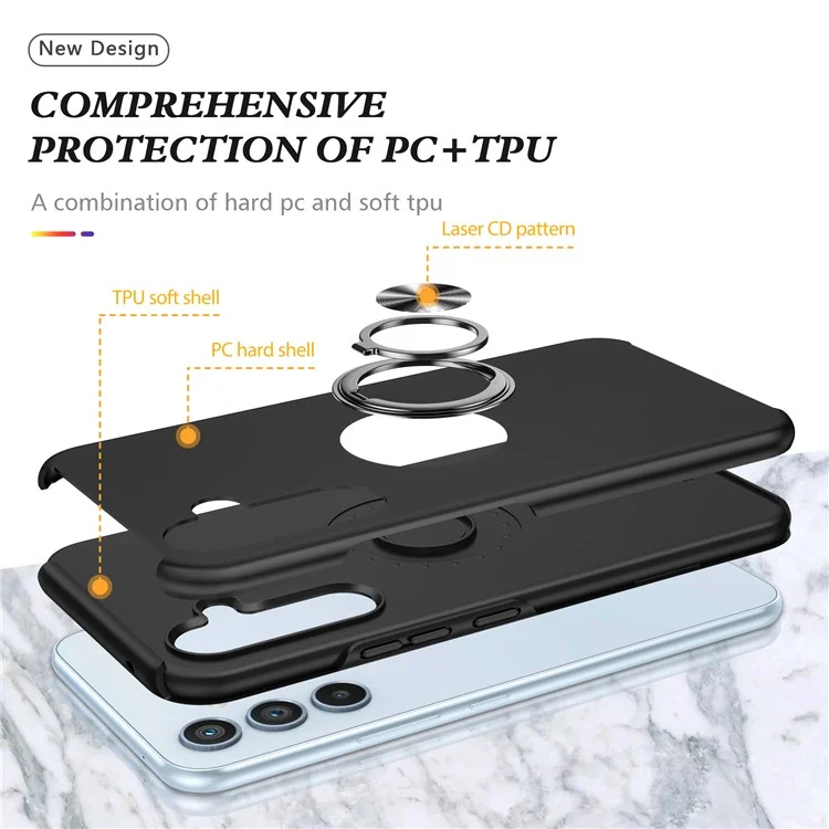 Funda para Samsung Galaxy A36 5G de PC + TPU con soporte de anillo giratorio - Negro