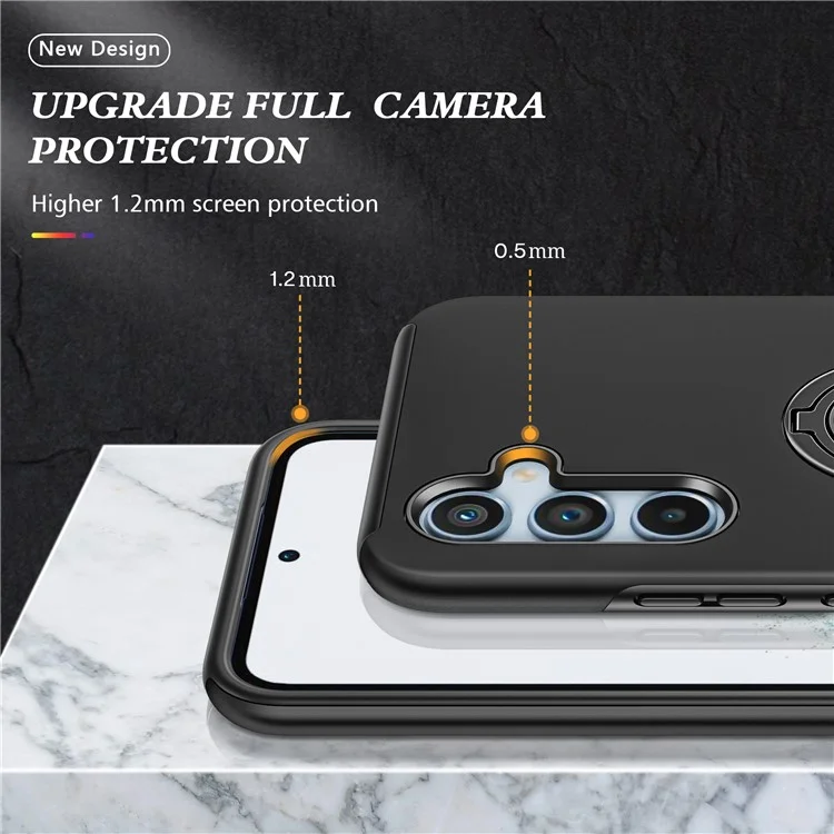 Funda para Samsung Galaxy A36 5G de PC + TPU con soporte de anillo giratorio - Negro