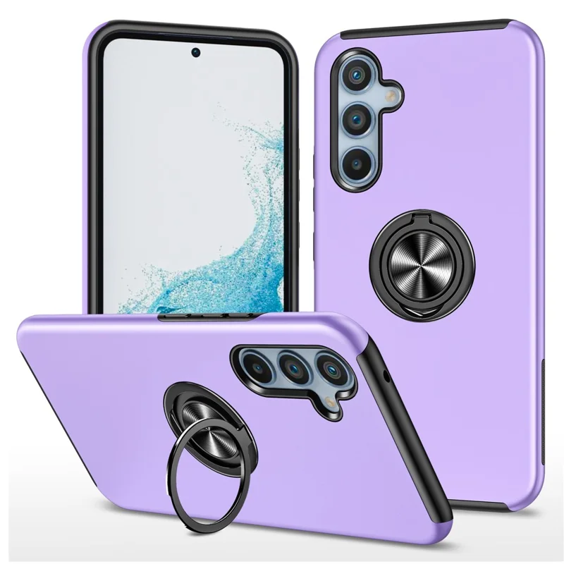 For Samsung Galaxy A36 5G Case PC + TPU Phone Cover with Rotatable Ring Holder - Purple