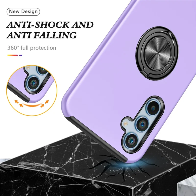 For Samsung Galaxy A36 5G Case PC + TPU Phone Cover with Rotatable Ring Holder - Purple