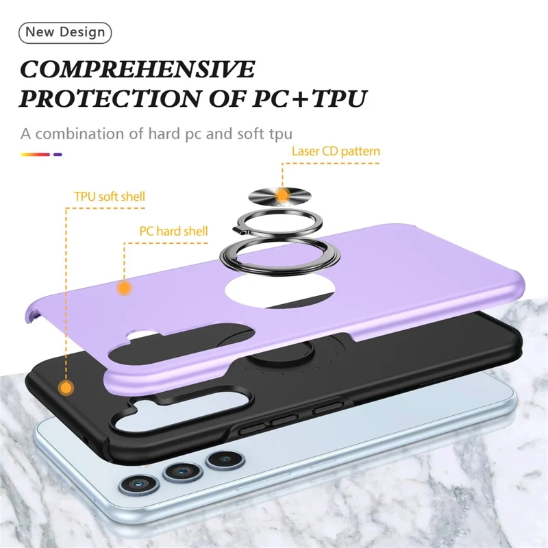 For Samsung Galaxy A36 5G Case PC + TPU Phone Cover with Rotatable Ring Holder - Purple