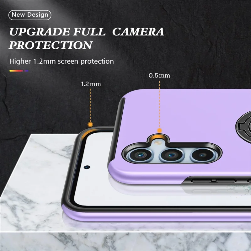 For Samsung Galaxy A36 5G Case PC + TPU Phone Cover with Rotatable Ring Holder - Purple