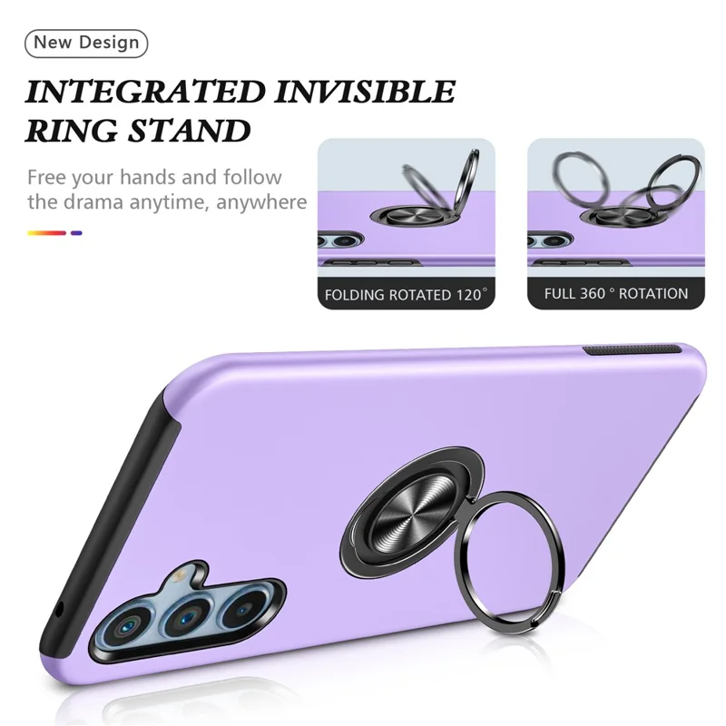 For Samsung Galaxy A36 5G Case PC + TPU Phone Cover with Rotatable Ring Holder - Purple