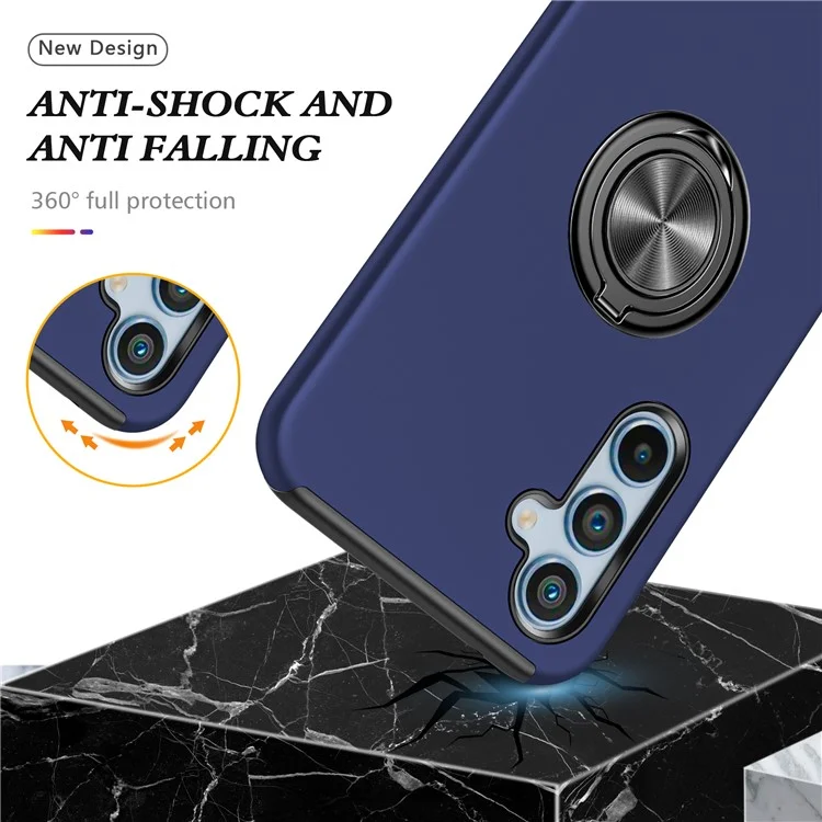 Custodia per Samsung Galaxy A56 5G in PC + TPU con supporto anello rotante - Blu
