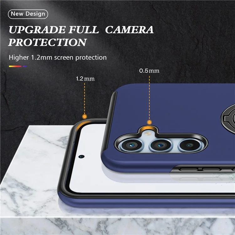 Custodia per Samsung Galaxy A56 5G in PC + TPU con supporto anello rotante - Blu