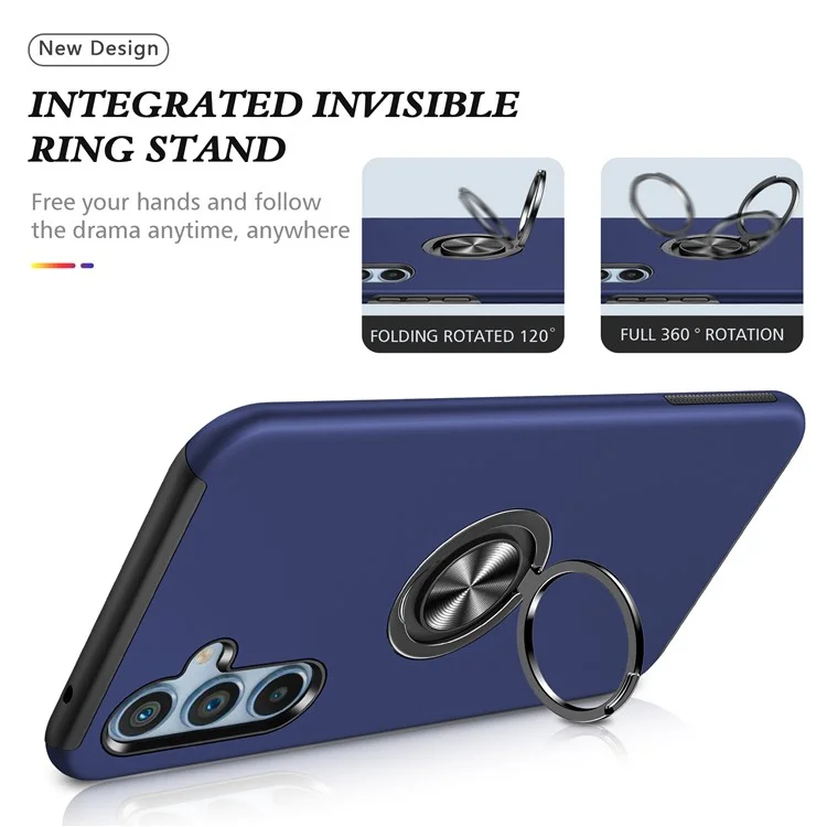 Custodia per Samsung Galaxy A56 5G in PC + TPU con supporto anello rotante - Blu