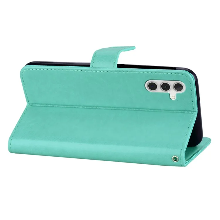 For Samsung Galaxy S25 Wallet Case Owl Flower Imprinted Rhinestone Leather Cover - Cyan