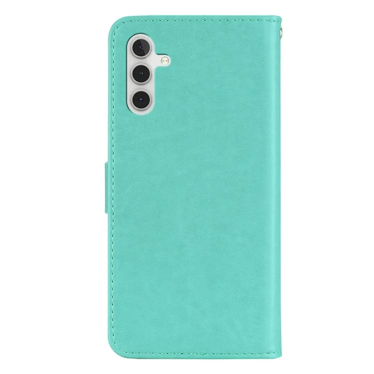 For Samsung Galaxy S25 Wallet Case Owl Flower Imprinted Rhinestone Leather Cover - Cyan