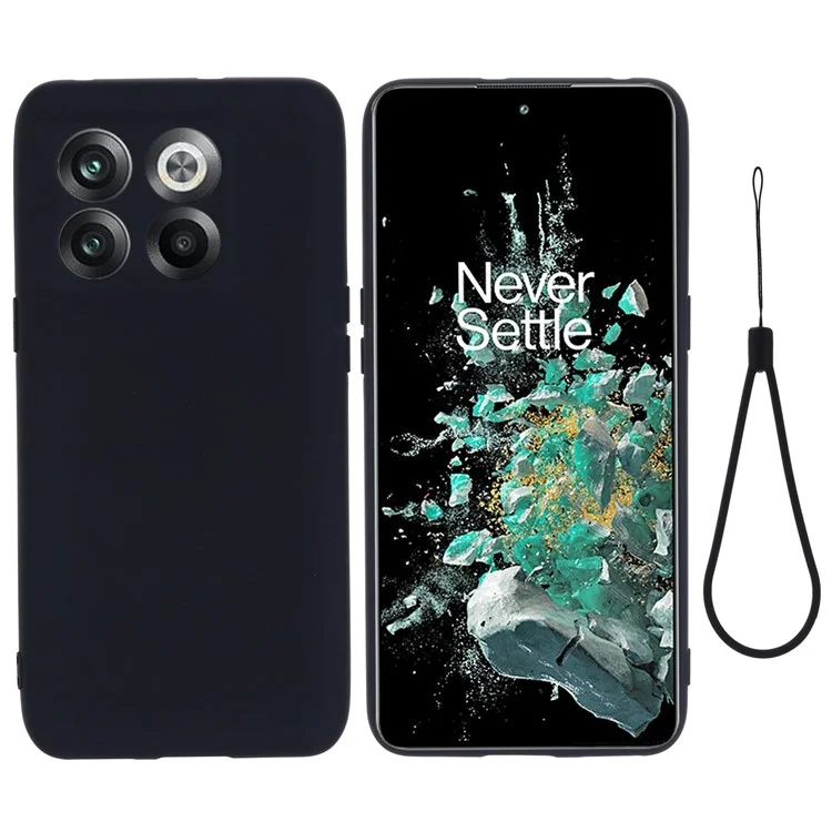 Para OnePlus 10T 5G / Ace Pro 5G Liquid Silicone Shockproof Protective Phone Case Soft Fiber Lining Anti-Scratch Cover com Alça - Preto