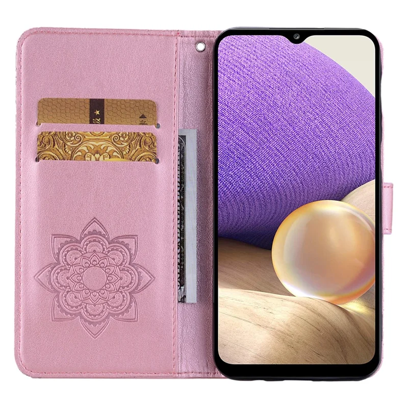 Custodia a portafoglio per Samsung Galaxy A36 5G, con fiore a forma di gufo e strass, in pelle - Oro rosa