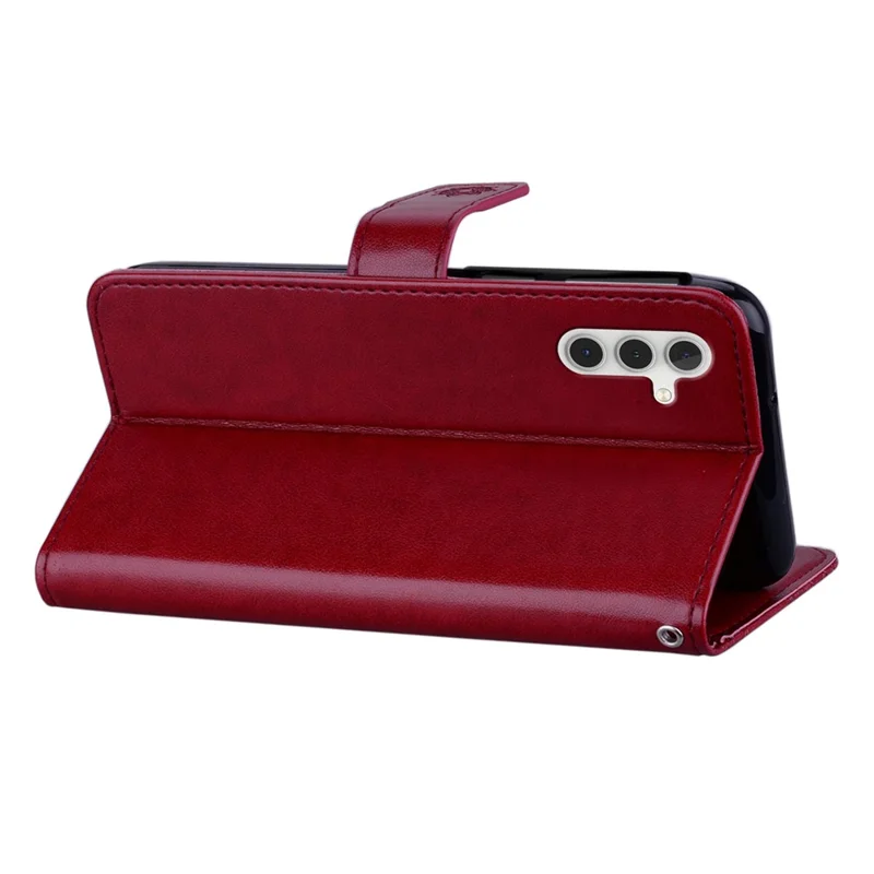 For Samsung Galaxy A56 5G Wallet Case Owl Flower Imprinted Rhinestone Leather Cover - Red