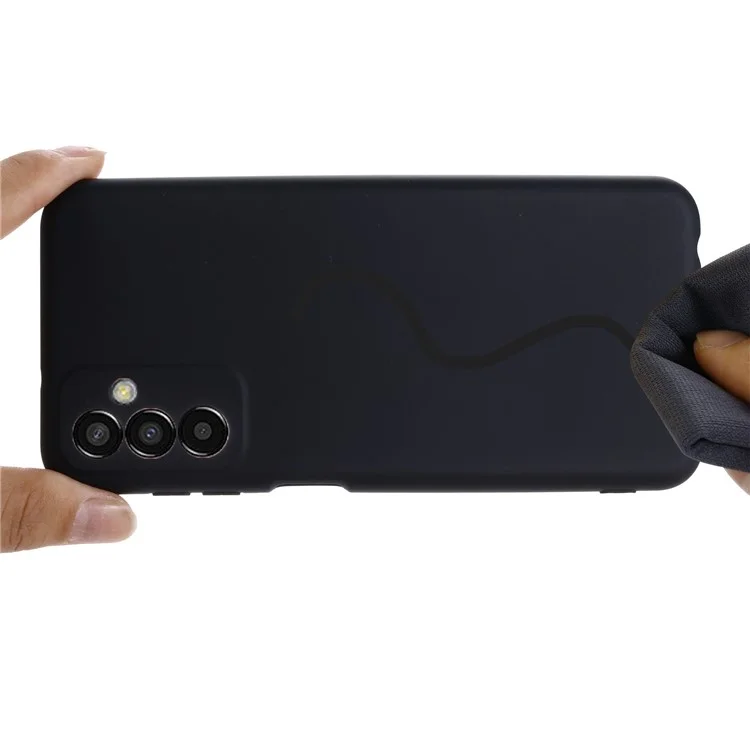 Pour Samsung Galaxy M13 4G Étui de téléphone portable en silicone liquide Anti-rayures Coque de téléphone portable avec sangle - Noir