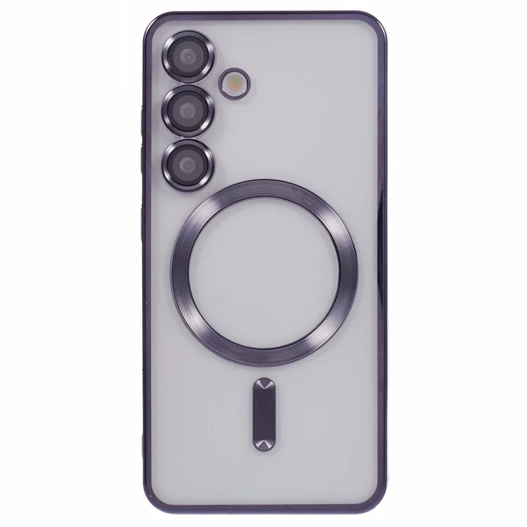 Coque pour Samsung Galaxy S25+ compatible avec MagSafe, housse de téléphone en TPU électroplaqué avec film de protection d'objectif - Noir