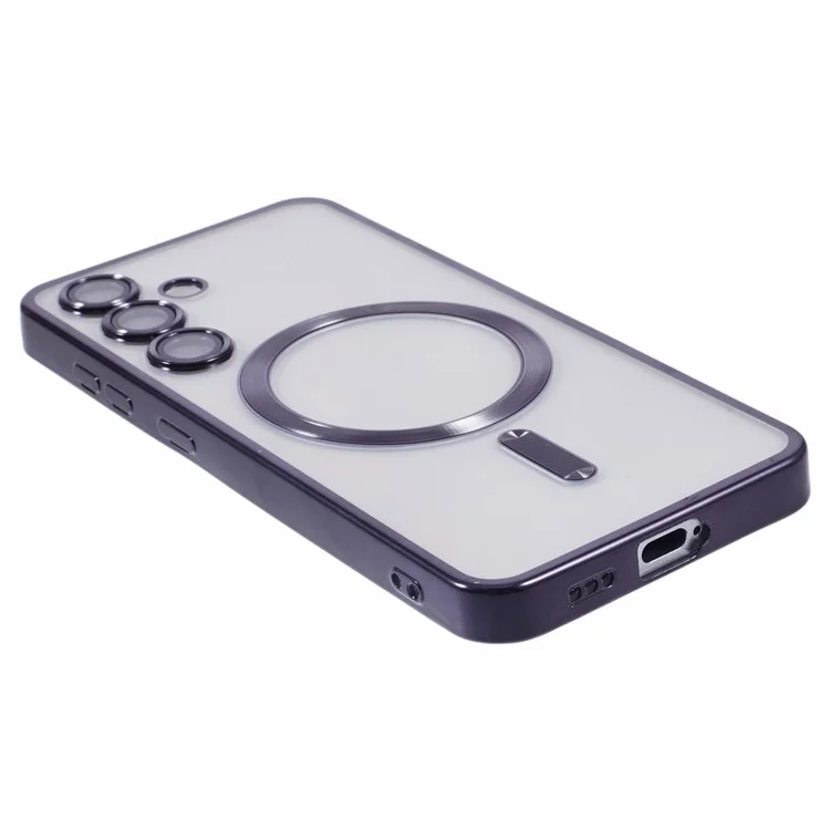 Coque pour Samsung Galaxy S25+ compatible avec MagSafe, housse de téléphone en TPU électroplaqué avec film de protection d'objectif - Noir