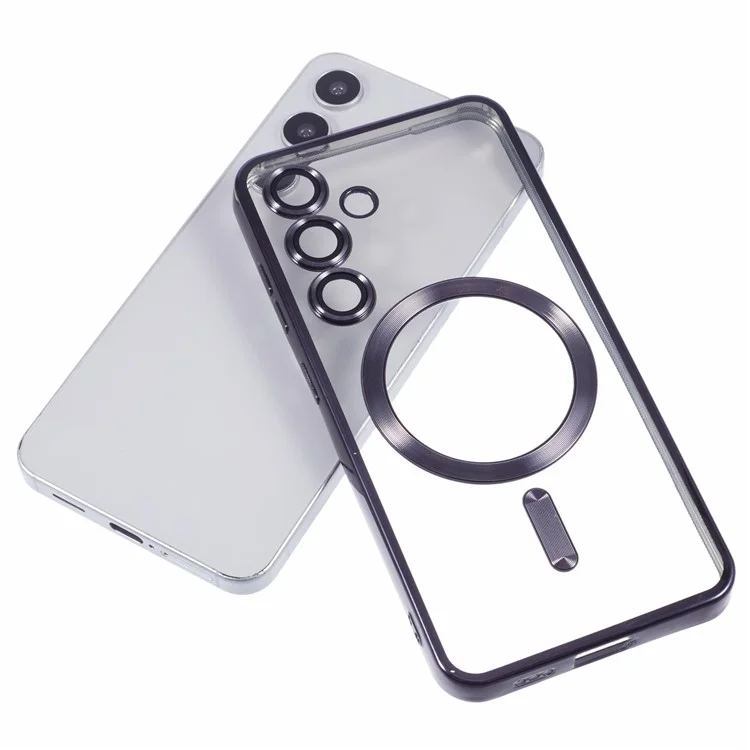 Coque pour Samsung Galaxy S25+ compatible avec MagSafe, housse de téléphone en TPU électroplaqué avec film de protection d'objectif - Noir
