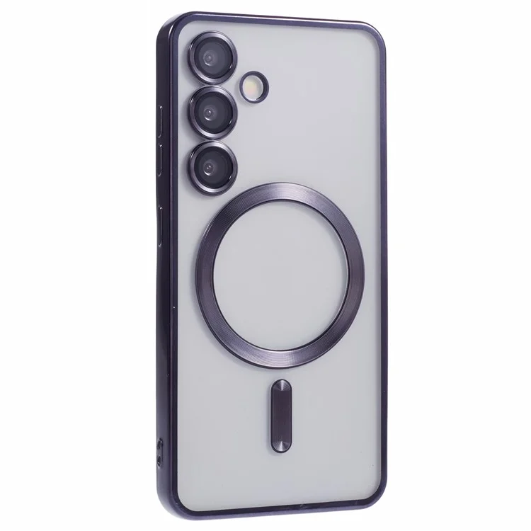 Funda para Samsung Galaxy S24 compatible con MagSafe, cubierta de teléfono de TPU chapada con película para lente - Negro