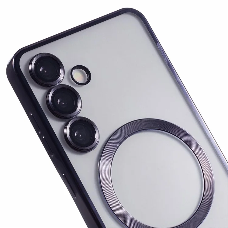 Funda para Samsung Galaxy S24 compatible con MagSafe, cubierta de teléfono de TPU chapada con película para lente - Negro