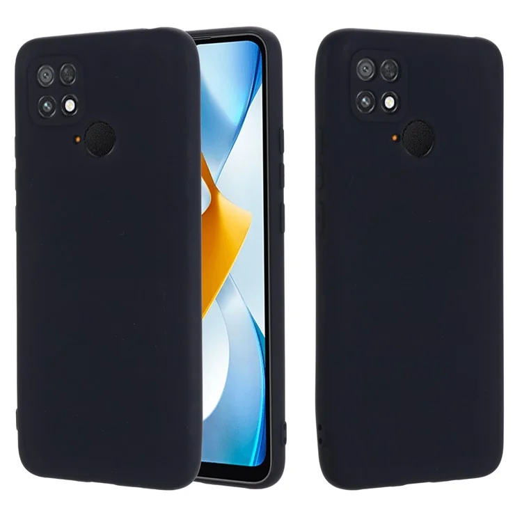 Étui en silicone liquide pour Xiaomi Poco C40 4G, housse de téléphone anti-décoloration avec doublure en fibre douce et dragonne - Noir