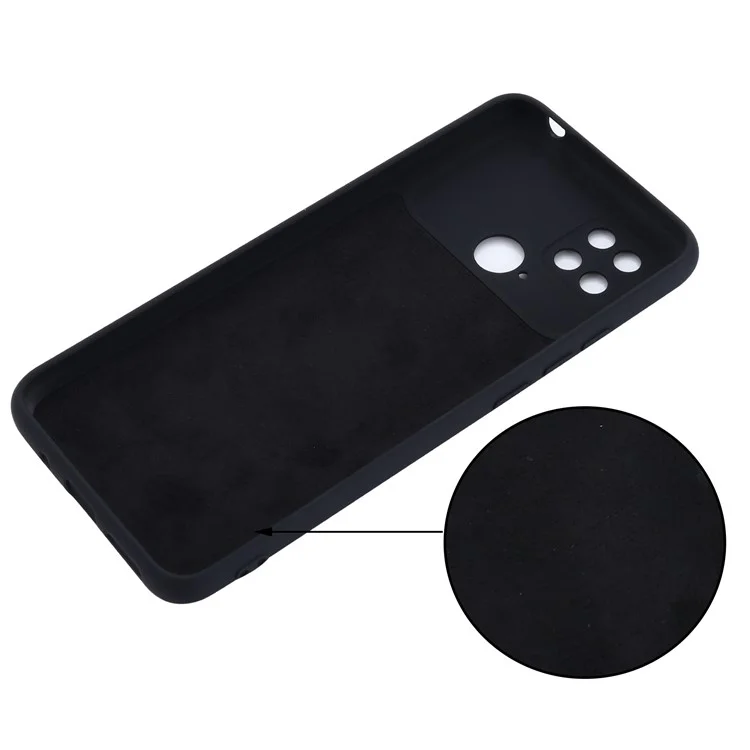 Liquid Silicone Phone Case for Xiaomi Poco C40 4G, Soft Fiber Lining Anti-fading Phone Cover with Strap - Black