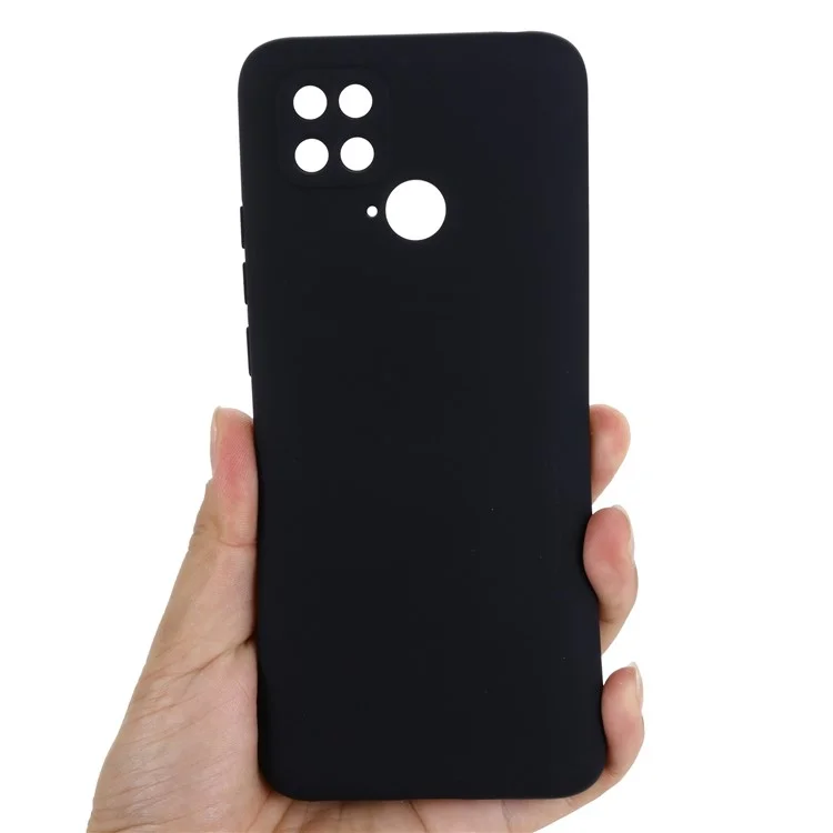 Liquid Silicone Phone Case for Xiaomi Poco C40 4G, Soft Fiber Lining Anti-fading Phone Cover with Strap - Black