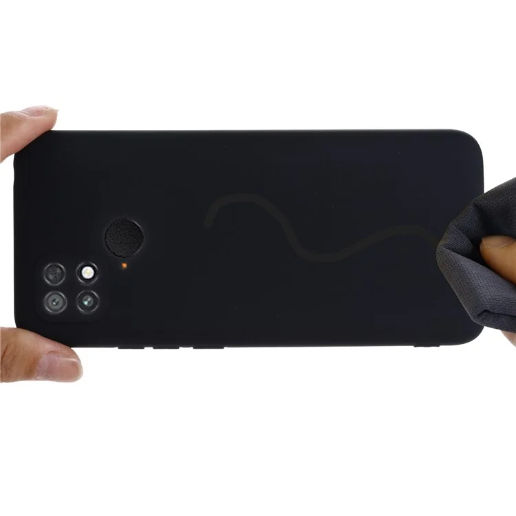 Étui en silicone liquide pour Xiaomi Poco C40 4G, housse de téléphone anti-décoloration avec doublure en fibre douce et dragonne - Noir