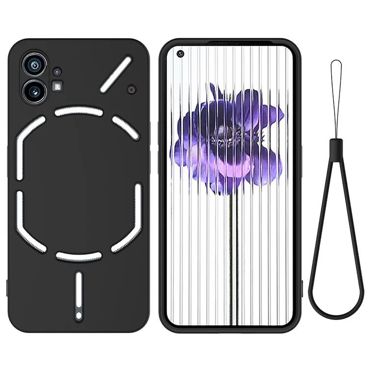 For Nothing phone (1) 5G Shockproof Silicone Mobile Phone Case Anti-scratch Cell Phone Cover with Strap - Black