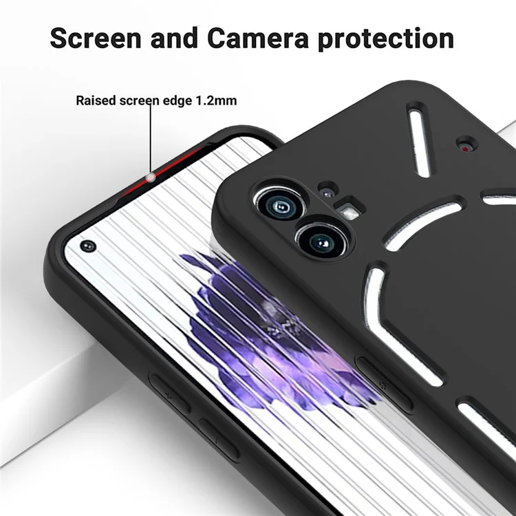 For Nothing phone (1) 5G Shockproof Silicone Mobile Phone Case Anti-scratch Cell Phone Cover with Strap - Black