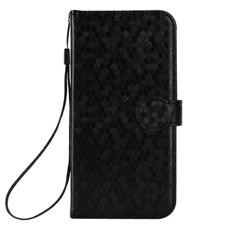 For Xiaomi Redmi A1 4G Full Coverage PU Leather Dot Pattern Imprinted Stand Case Phone Wallet Cover with Strap - Black