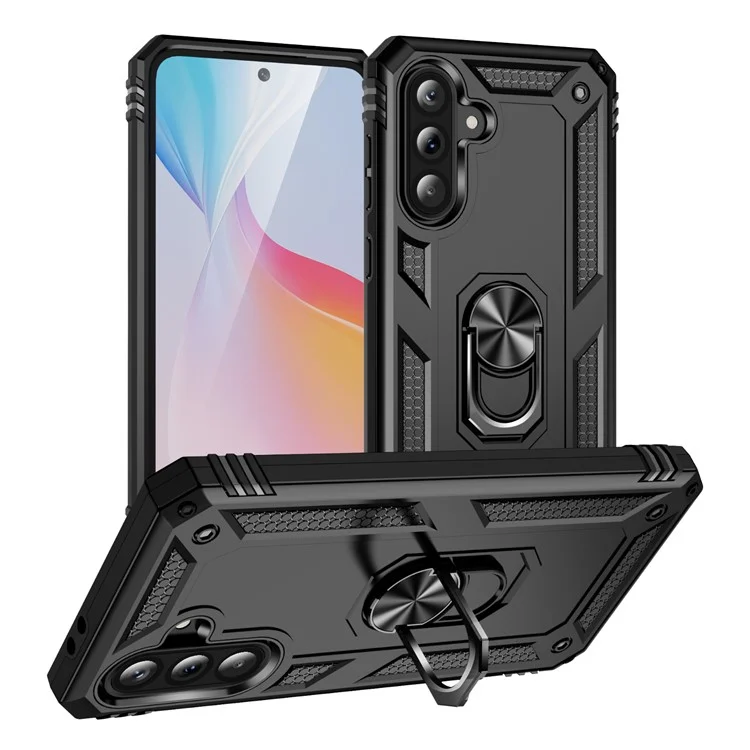 Für Samsung Galaxy A36 5G Hülle PC + TPU Handy-Cover mit drehbarem Ringständer - Schwarz