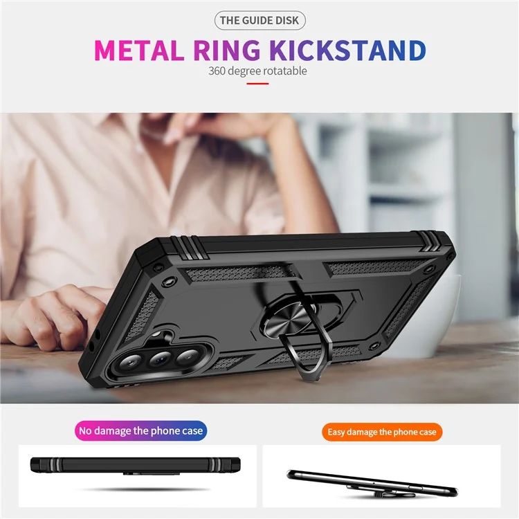 Für Samsung Galaxy A36 5G Hülle PC + TPU Handy-Cover mit drehbarem Ringständer - Schwarz
