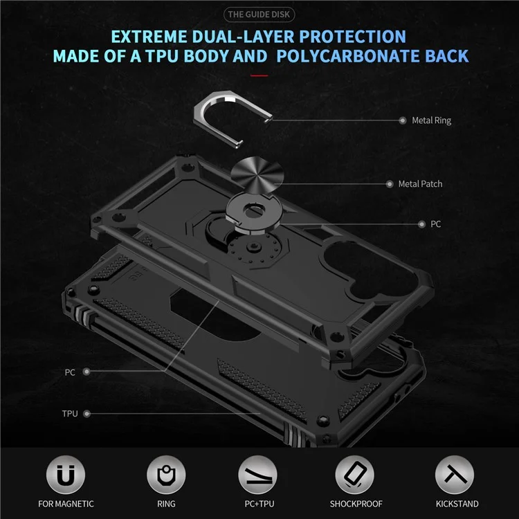 Für Samsung Galaxy A36 5G Hülle PC + TPU Handy-Cover mit drehbarem Ringständer - Schwarz