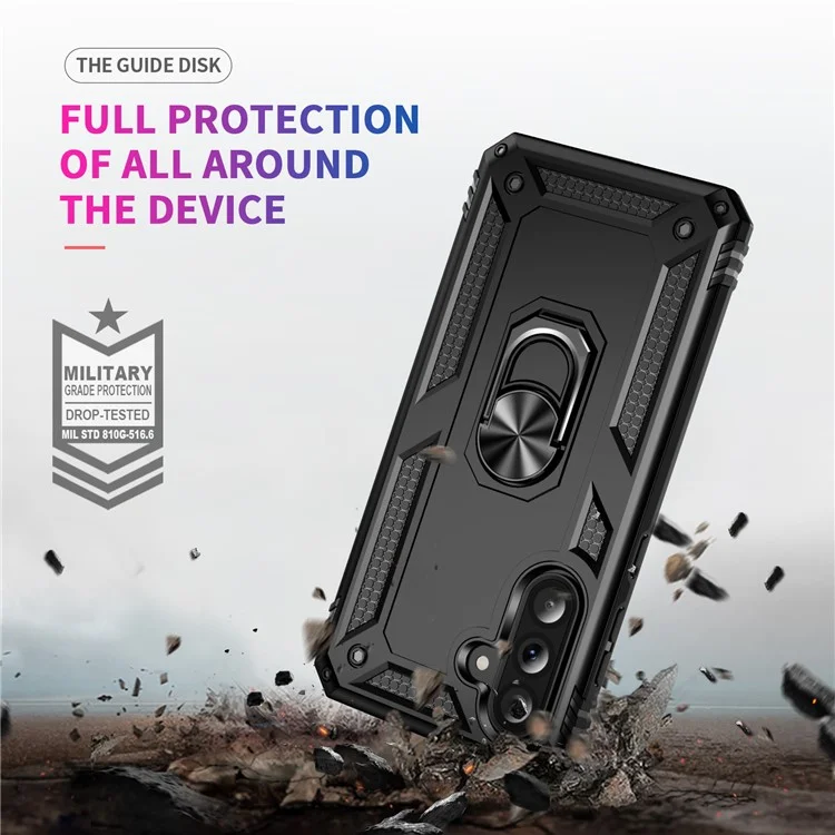 Für Samsung Galaxy A36 5G Hülle PC + TPU Handy-Cover mit drehbarem Ringständer - Schwarz