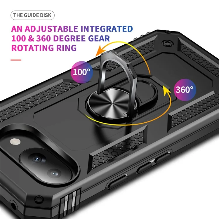 Coque pour Google Pixel 9a en PC + TPU avec support rotatif et anneau - Noir