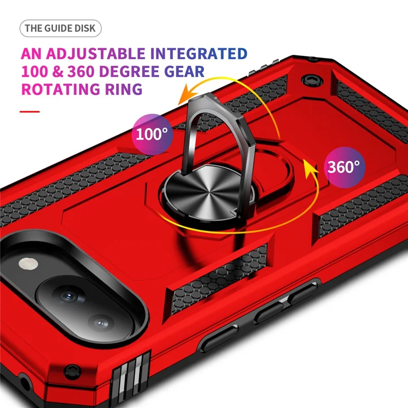 For Google Pixel 9a Case PC + TPU Phone Cover with Rotary Ring Kickstand - Red