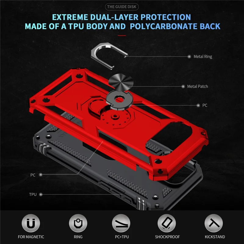 For Google Pixel 9a Case PC + TPU Phone Cover with Rotary Ring Kickstand - Red