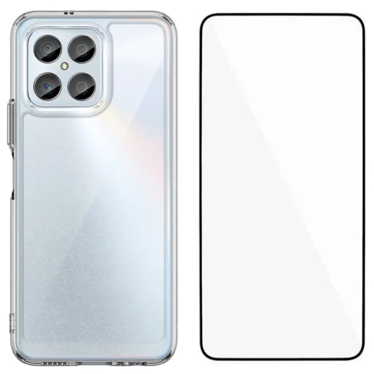Funda para Honor X8a 4G de la serie MF de WANLONFENG, cubierta de teléfono transparente de TPU + acrílico con película de vidrio templado.