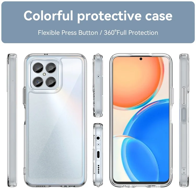 Funda para Honor X8a 4G de la serie MF de WANLONFENG, cubierta de teléfono transparente de TPU + acrílico con película de vidrio templado.