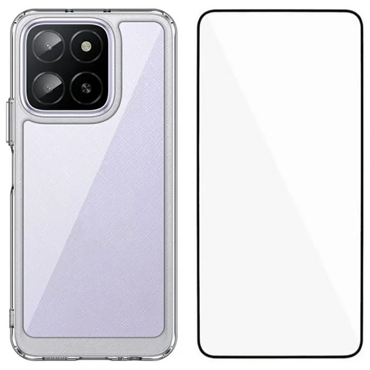 Custodia per Honor X6a 4G serie MF WANLONFENG, in TPU + acrilico trasparente con pellicola in vetro temperato.