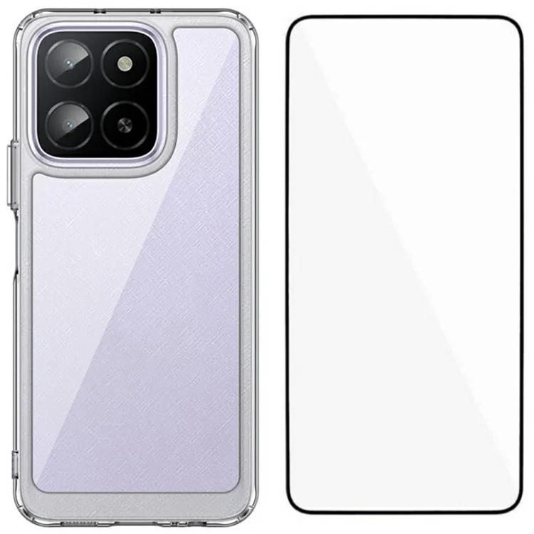 WANLONFENG MF Series чехол для Honor X6b 4G, прозрачный TPU+акриловый чехол с закаленным стеклянным пленочным покрытием