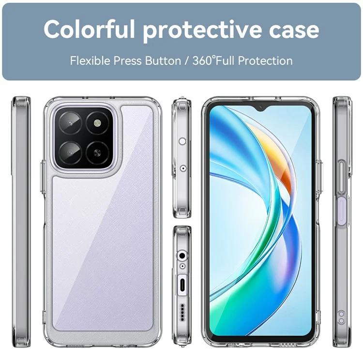WANLONFENG MF Series чехол для Honor X6b 4G, прозрачный TPU+акриловый чехол с закаленным стеклянным пленочным покрытием